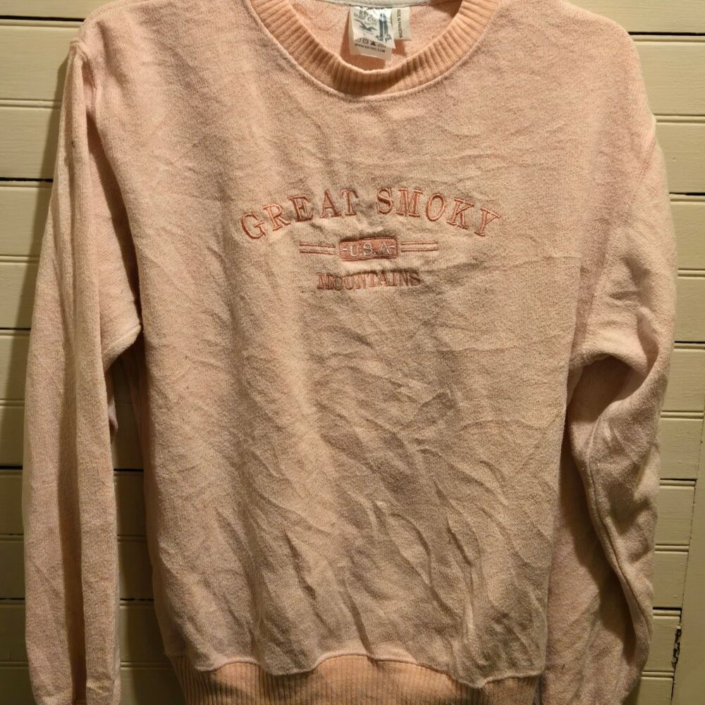 Surf Co Sweatshirt Unisex L Great Smoky Mountains Embroidered Pink Soft Crewneck